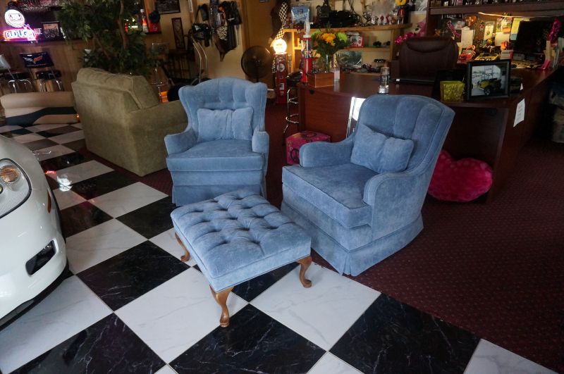 Blue Azul Chairs and Stool with new Upholstery by 5 Star
